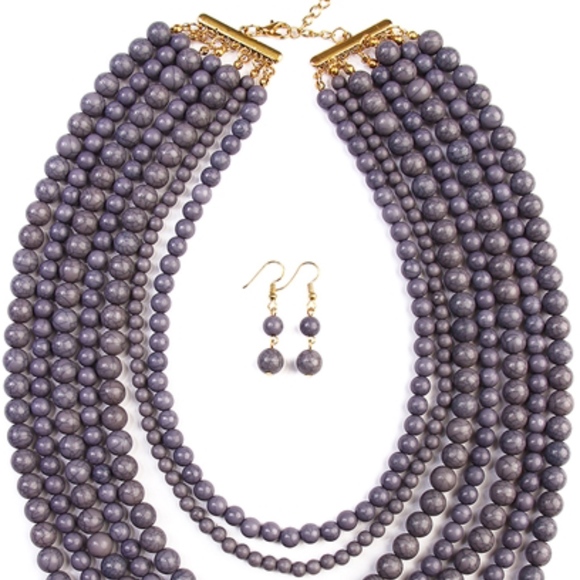 CHARCOAL Bead Strand Necklace & Earrings set - Picture 2 of 9